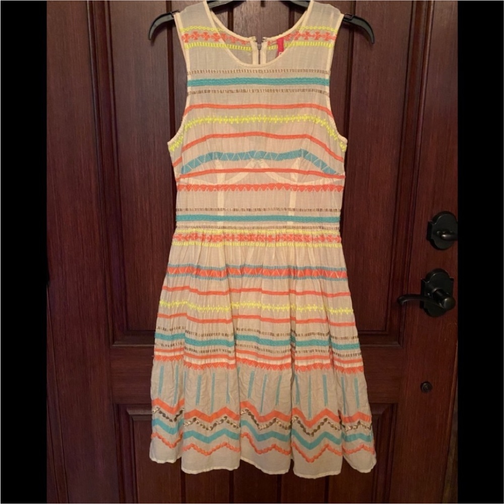 Anthropologie Tracy Reese neon embroidery dress